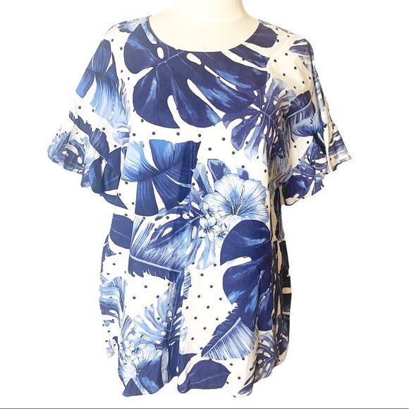 NWT Twinset Milano St. Tropi tropical floral polka dot flutter sleeve top sz 46 - Picture 5 of 12